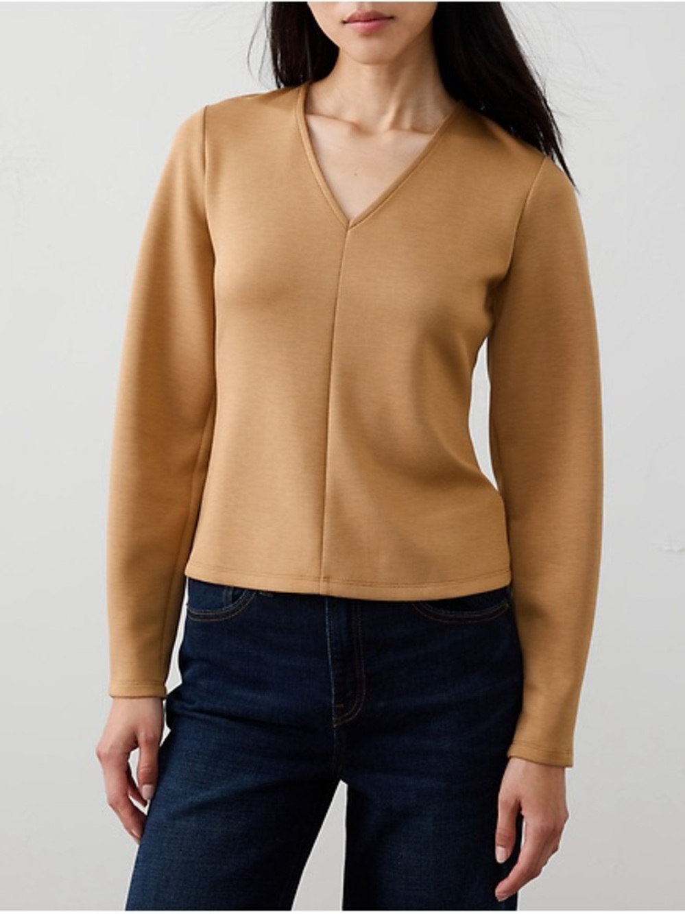 NWT Banana Republic Factory Soft Touch Scuba V-Neck Top Afternoon Latte M